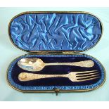An engraved christening fork and spoon engraved 'Gladys', in fitted baize case, London, 1896.