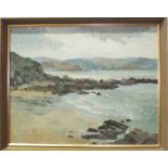 Claude Kitto, WEMBURY BEACH, oil on board, 39 x 50cm, titled label verso, Robert Piper, ON THE
