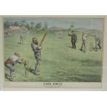 After Tom Merry, a political cartoon print, 'Clean Bowled', 33.5 x 48cm, a Spy political cartoon