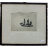 Philip Kappel (American 1901-81), A THREE MASTED TALL SHIP, etching, signed in margin in pencil,