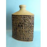 A Tremaen studio pottery sculptural hieroglyphic table lamp base of tapering rectangular form,