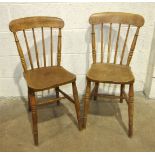 A set of six elm and beech stick-back kitchen chairs.