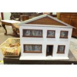 A scratch-built dolls house, 64.5cm wide, 55cm high and a small collection of dolls house