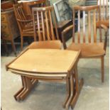 A set of six G-Plan hardwood high-back dining chairs, including two carver chairs, with E Gomme