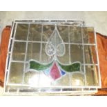 Five polychrome leaded-light window panels, 48 x 44cm and another, 35 x 48cm, (6).