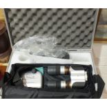A Monk 'Cyclops 90' 90mm Bi-Ocular telescope in fitted bag and case, together with a Slik tripod and
