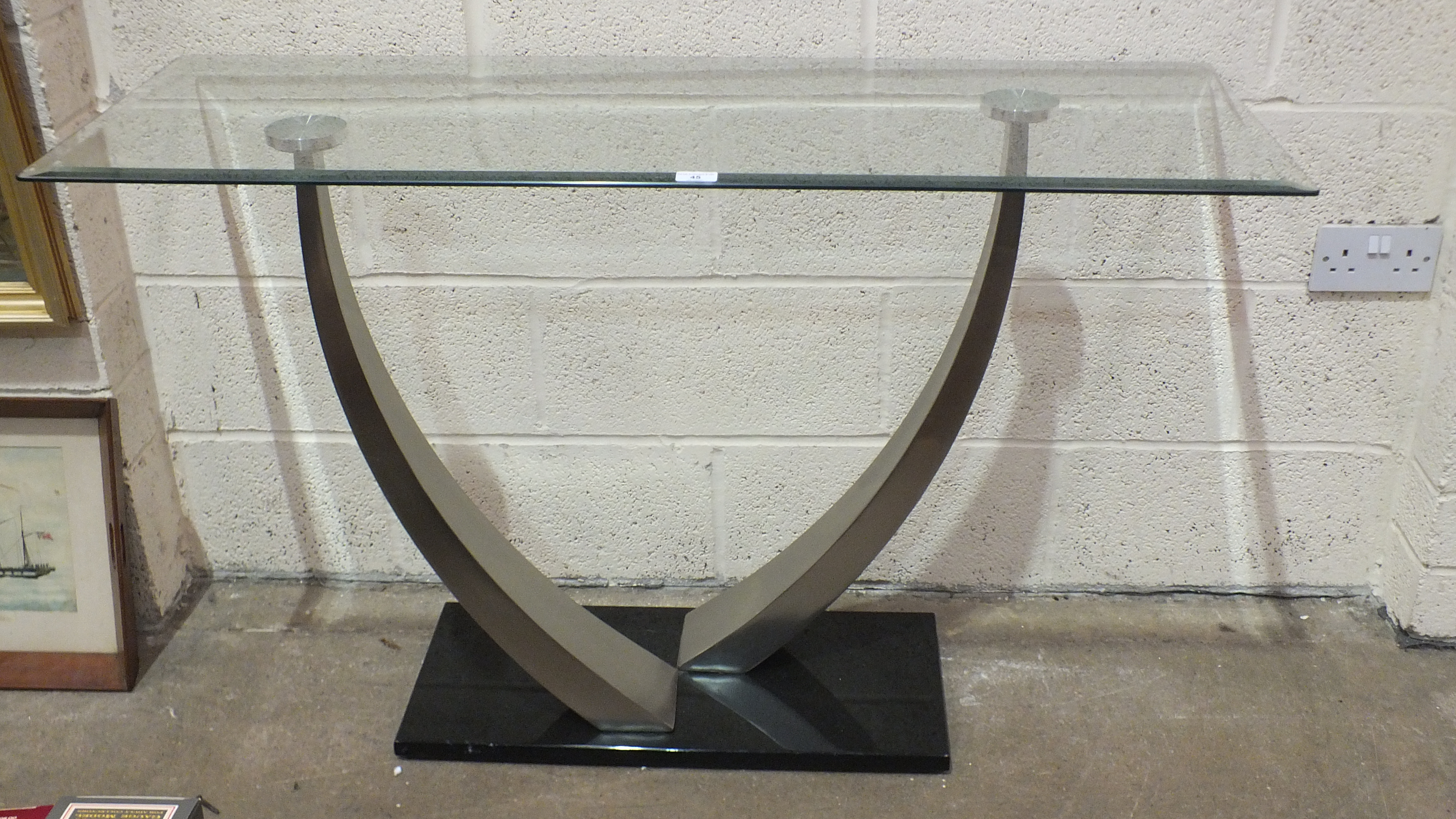 A modern aluminium and plate glass hall table, the top 123 x 46cm, 77cm high and two Victorian - Bild 2 aus 2