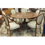 A suite of high-quality reproduction burr walnut dining furniture, comprising a circular cross and