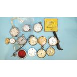 A lady's silver-cased open-face pocket watch, (a/f) and other pocket watches, mainly a/f, (10).