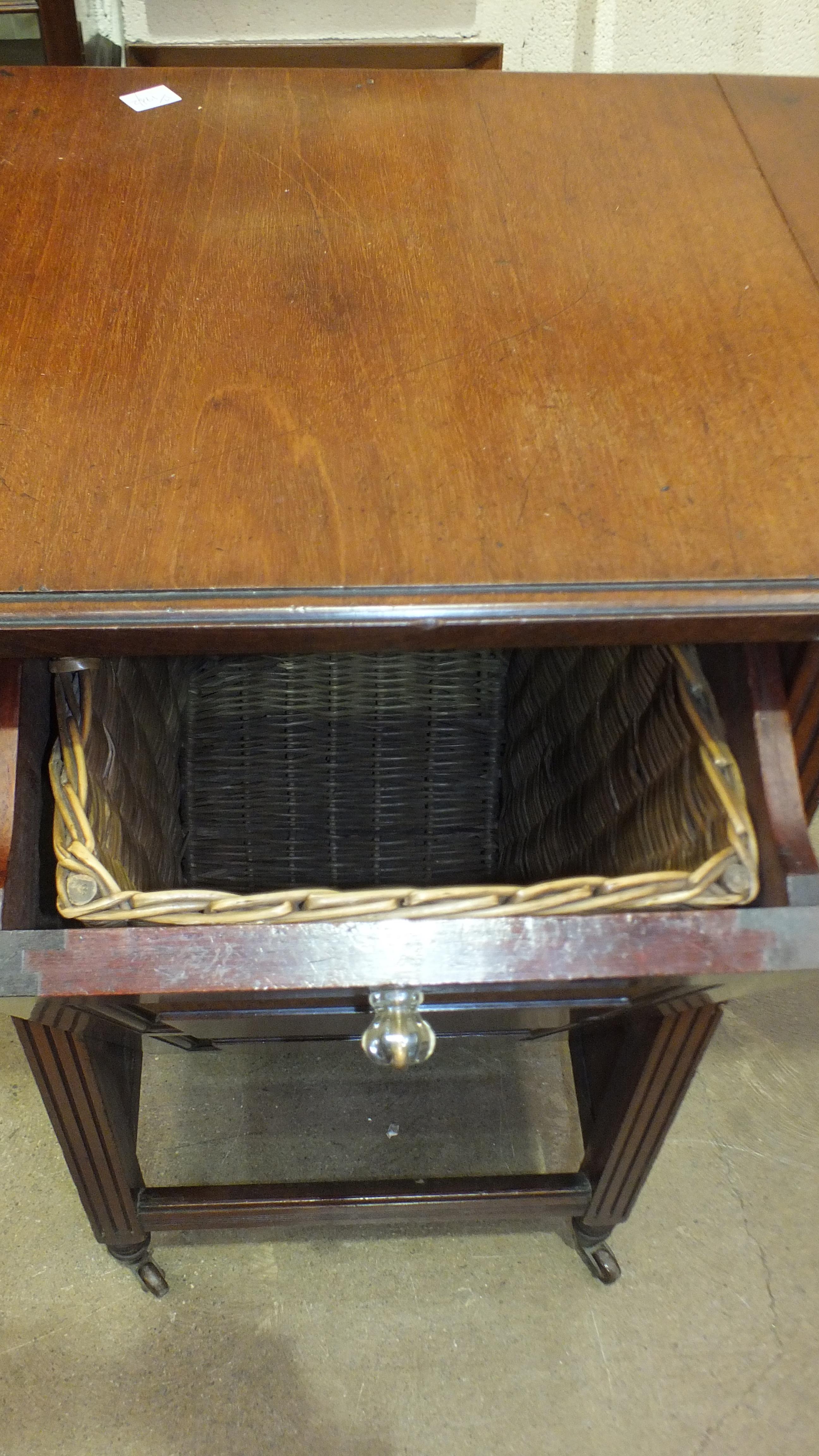 A mahogany coal purdonium with panelled door, wicker lining basket and the top with folding - Image 3 of 3