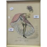 Jamiotte, 'Study of a Can-can Girl', titled Paris, French Cancan, signed pencil and watercolour,