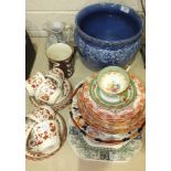 Seventeen pieces of Spode 'Indian Tree' teaware, a TF & Sons 'Perth' decorated blue-glazed