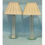 A pair of Greenapple glass table lamps, the multi-tube column on circular base, 65cm high