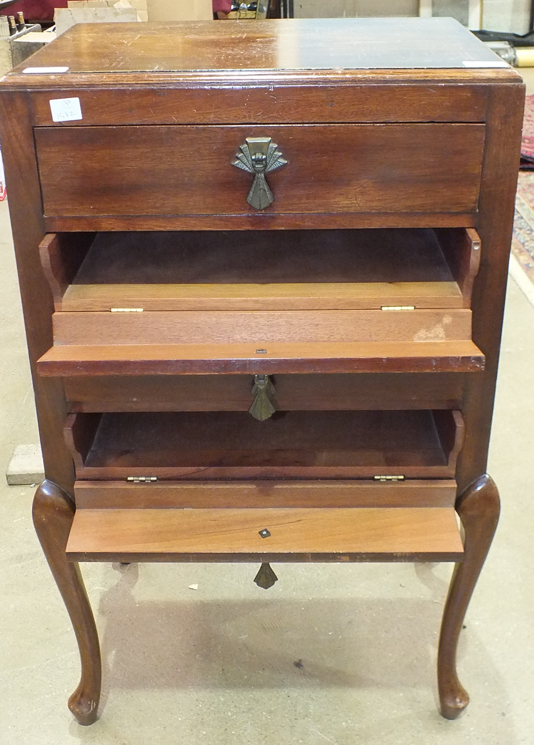 A mahogany music cabinet, having four drawers on cabriole legs, 48cm wide, 79cm high. - Image 2 of 2