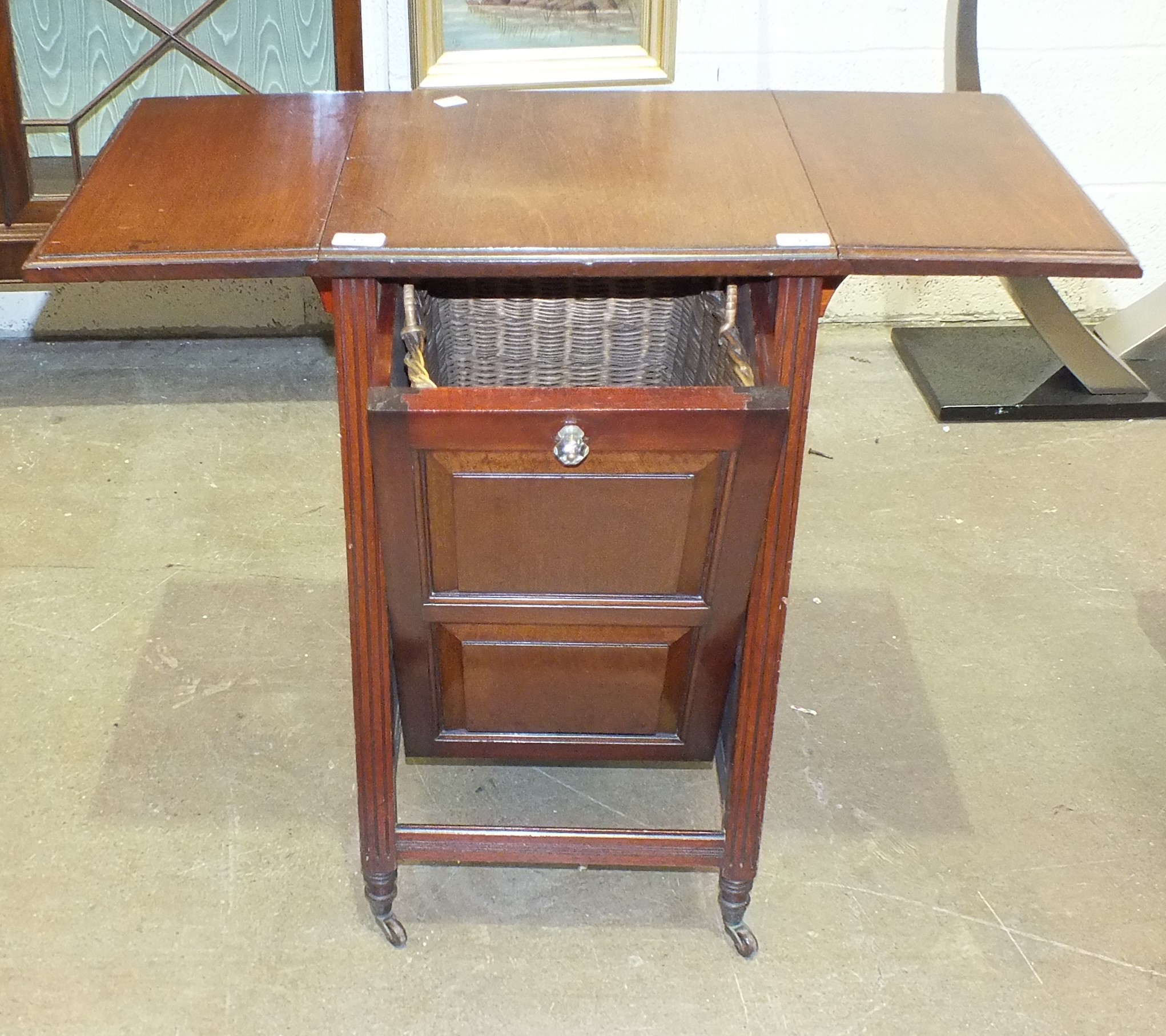 A mahogany coal purdonium with panelled door, wicker lining basket and the top with folding - Image 2 of 3