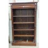 A reproduction mahogany open bookcase fitted with a drawer, 92cm wide, 150cm high.