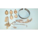 Four silver medallions, a silver ingot pendant on chain, a bangle and other silver jewellery, ___2.