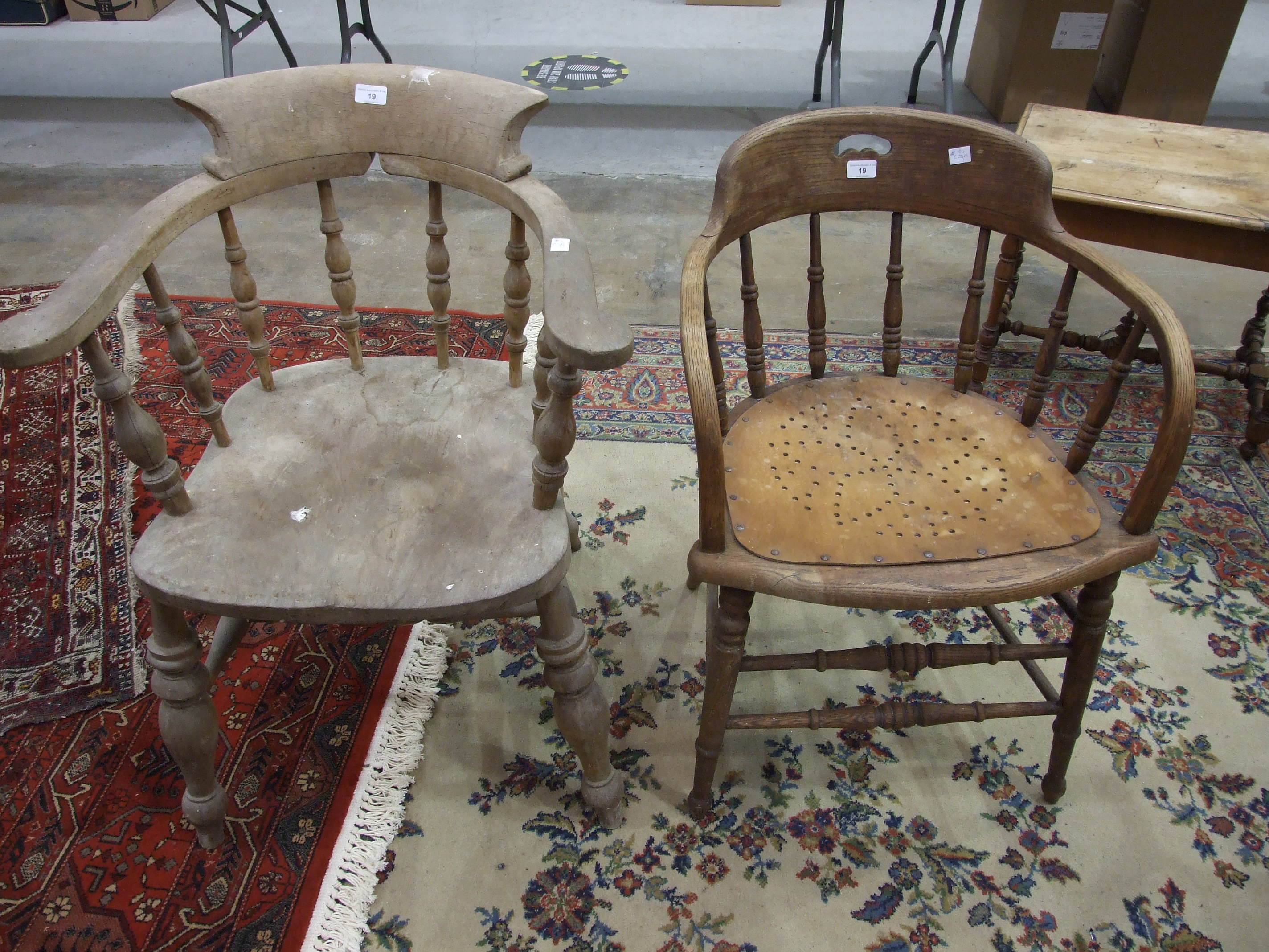 An elm and beech captain's chair, old woodworm to one arm and an elm and oak office chair, (2). - Image 2 of 2