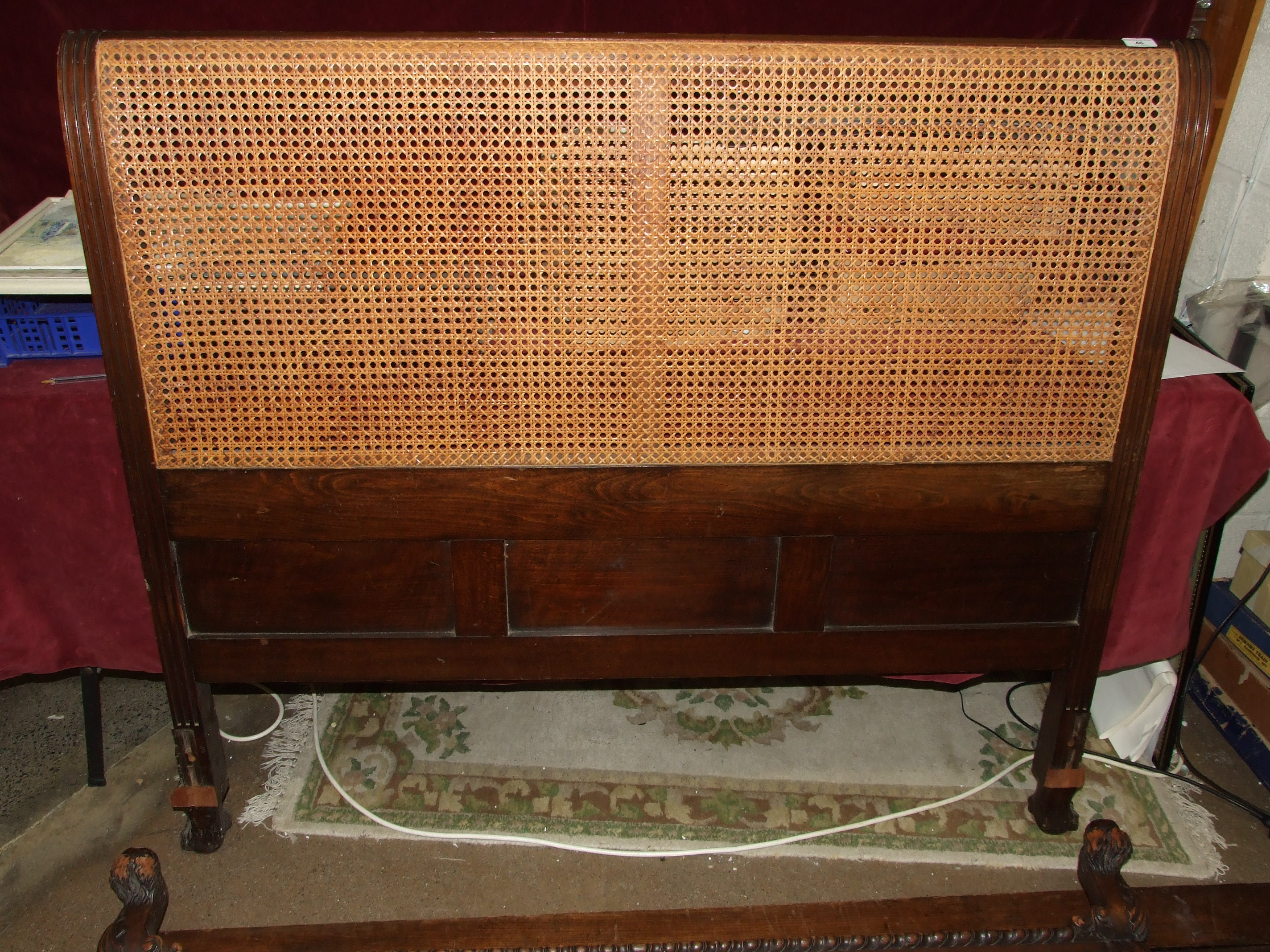 A 4' 6'' mahogany Bergère bed and side rail, with double-caned foot and single-caned head boards, ( - Image 3 of 6