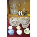 A Royal Worcester foliate-decorated blush pot and cover, a heavy cut-glass decanter, bowl and