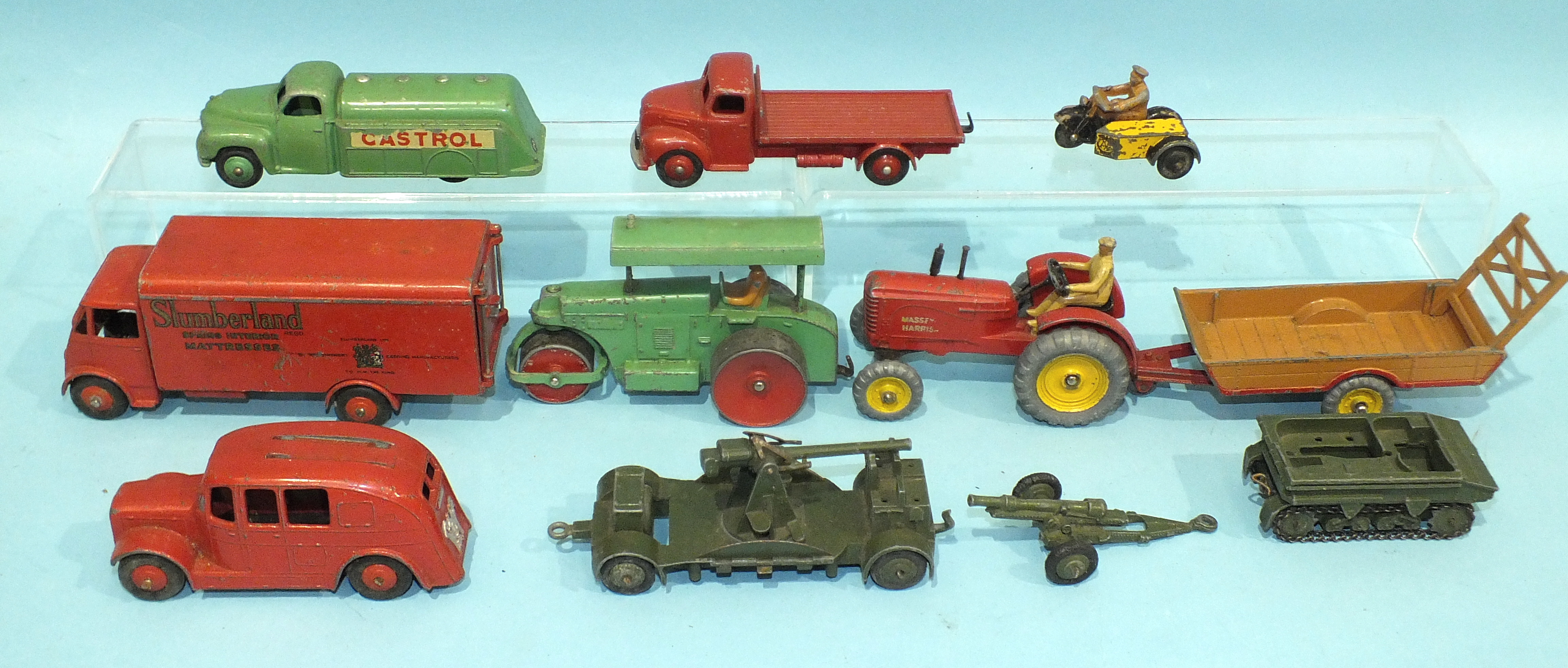 Dinky Toys, 514 Guy Van 'Slumberland', 441 'Castrol' Petrol Tanker and other Dinky diecasts, (play-
