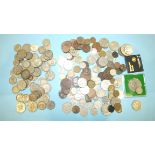 A collection of various coinage, including a quantity of pre-1947 British silver coins.