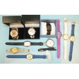 Eight modern fashion watches, an Ingersoll pocket watch and two other watches.