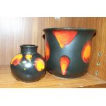 A Poole Pottery 'Galaxy' pattern jardiniere, 15cm high and a 'Galaxy' bud vase, in boxes, (2).