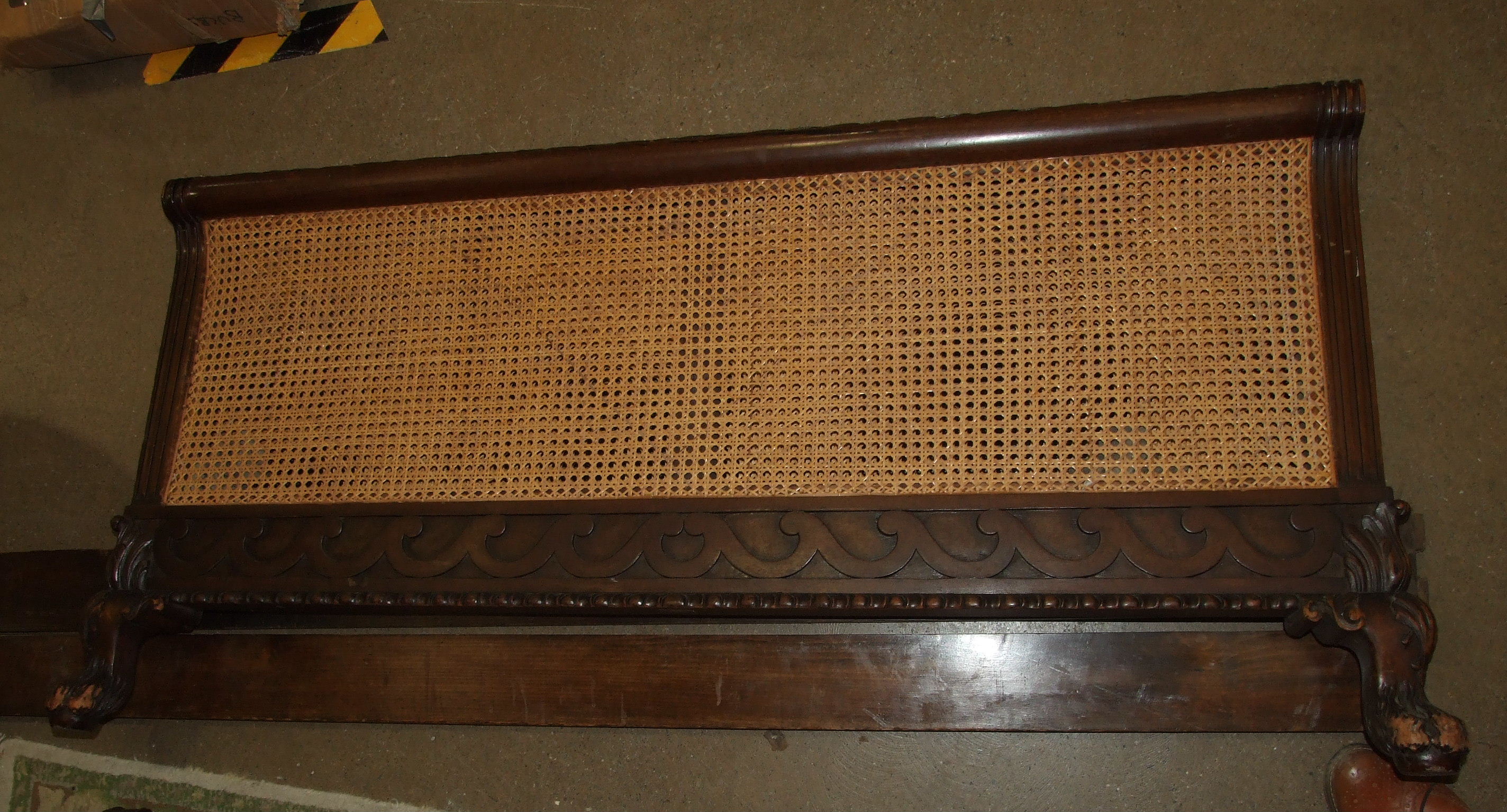 A 4' 6'' mahogany Bergère bed and side rail, with double-caned foot and single-caned head boards, ( - Image 2 of 6