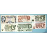 A collection of six Bank of England O'Brien bank notes: Britannia Series one-pound U78J 941496,