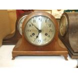 A collection of five oak-cased mantel clocks, (a/f).