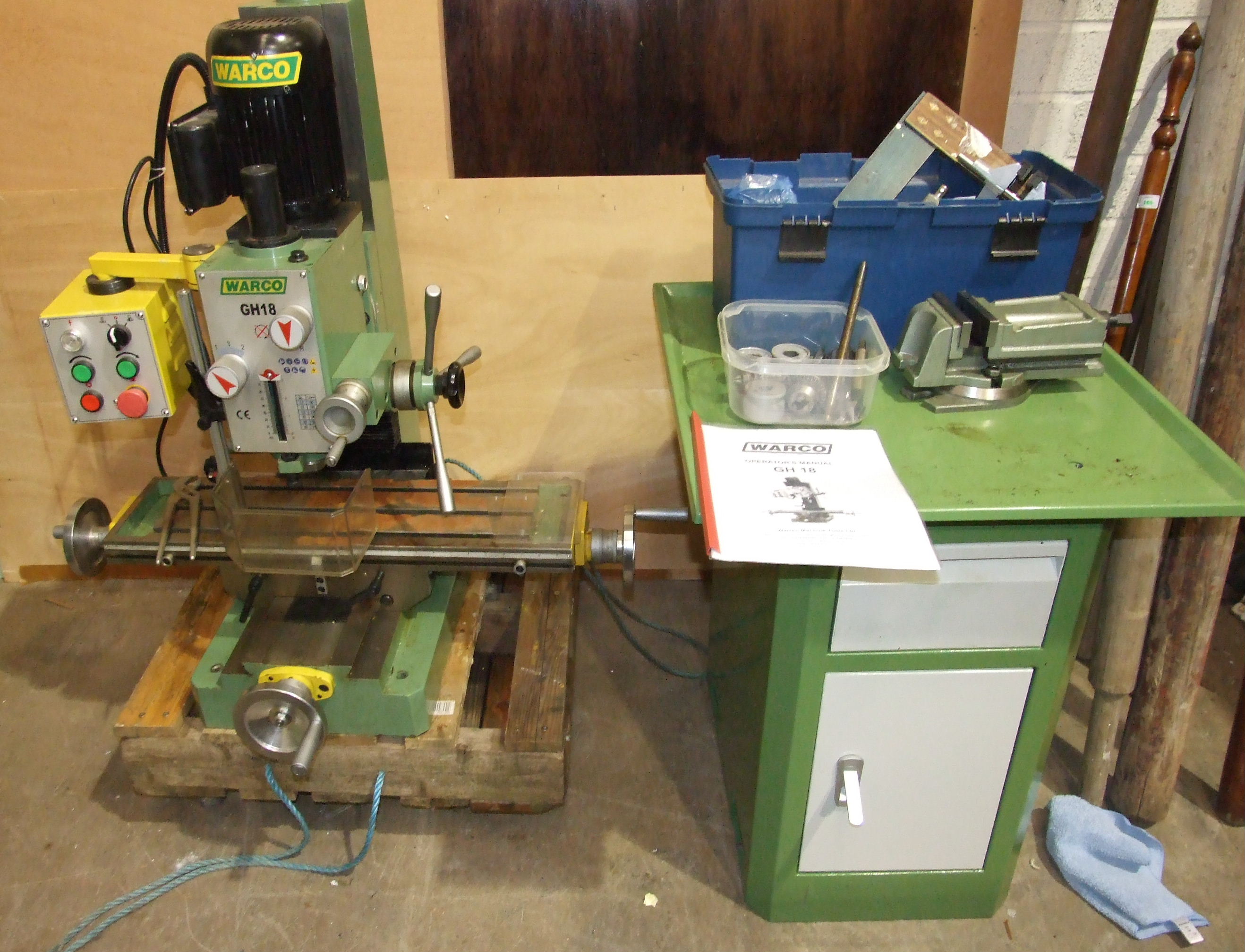A Warco GH18 milling machine on single pillar stand.
