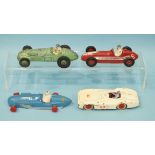 Dinky, four unboxed diecast racing cars: 230 Talbot Lago, (no tyres), 231 Maserati, 235 HWM and