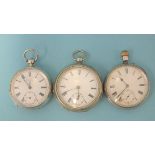 Waltham, a silver-cased open-face pocket watch, (not working) and two white-metal-cased open-face