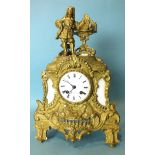 Henri Marc, Paris, a late-19th century gilt metal mantel clock surmounted by a figure and reading