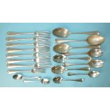 A collection of Victorian Old English rattail flatware, comprising: seven table forks, three