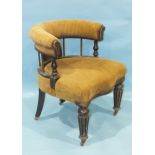 An early-19th century hardwood tub chair, the open back with padded top rail above a serpentine