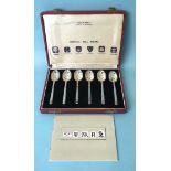 A cased set of six Mappin & Webb silver teaspoons representing the British hallmarks, coronation