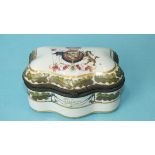 A 19th century Continental ceramic box and cover, the lid with armorial and sides with borders and