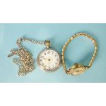 Avia, a lady's 9ct-gold-cased wrist watch on gold-plated tubular expanding bracelet and a lady's