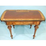 A Victorian burr walnut writing table, the top with rising inkwell flap, (fitment lacking), above