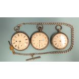 A silver-cased fusée open-face pocket watch, London 1884, (working), on watch chain and two other