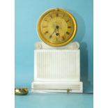 Viner & Co, Regent St, London, a white marble mantel timepiece, the carved reeded case of plinth