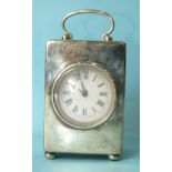 A silver-cased rectangular carriage clock with French movement and presentation engraving, London
