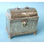 An 18th century Continental marriage casket, the domed lid and rectangular body on ball feet,