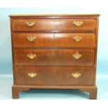 A mainly-18th century  inlaid walnut chest of four long drawers, on later bracket feet, 94cm wide,