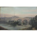 H B Hi.....? (19th Century) ENGLISH BRIDGE, SHREWSBURY Oil on canvas, indistinctly-signed and