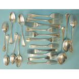A collection of Old English pattern silver cutlery, mainly Victorian, various dates and makers,