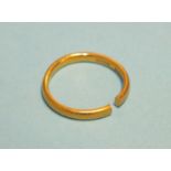 A 22ct gold wedding band, 3mm wide, size O approximately, (sawn through), 4.5g.