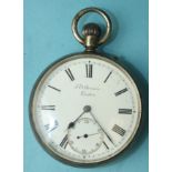 J W Benson, London, "The Keyless Ludgate Watch", a silver-cased keyless open-face pocket watch,